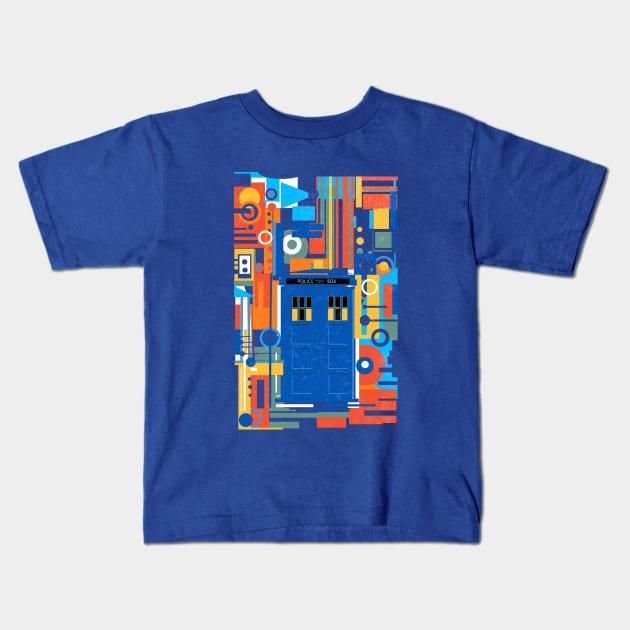 Mid century blue box Kids T-Shirt by kharmazero